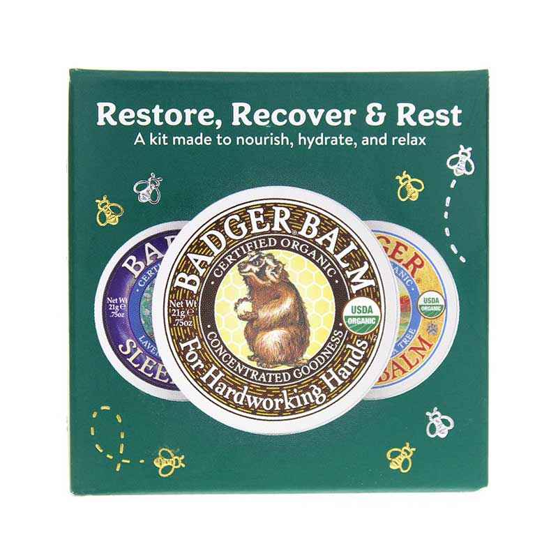 Badger Balm Restore, Recover & Rest Mini Sampler, 3 Products, BA