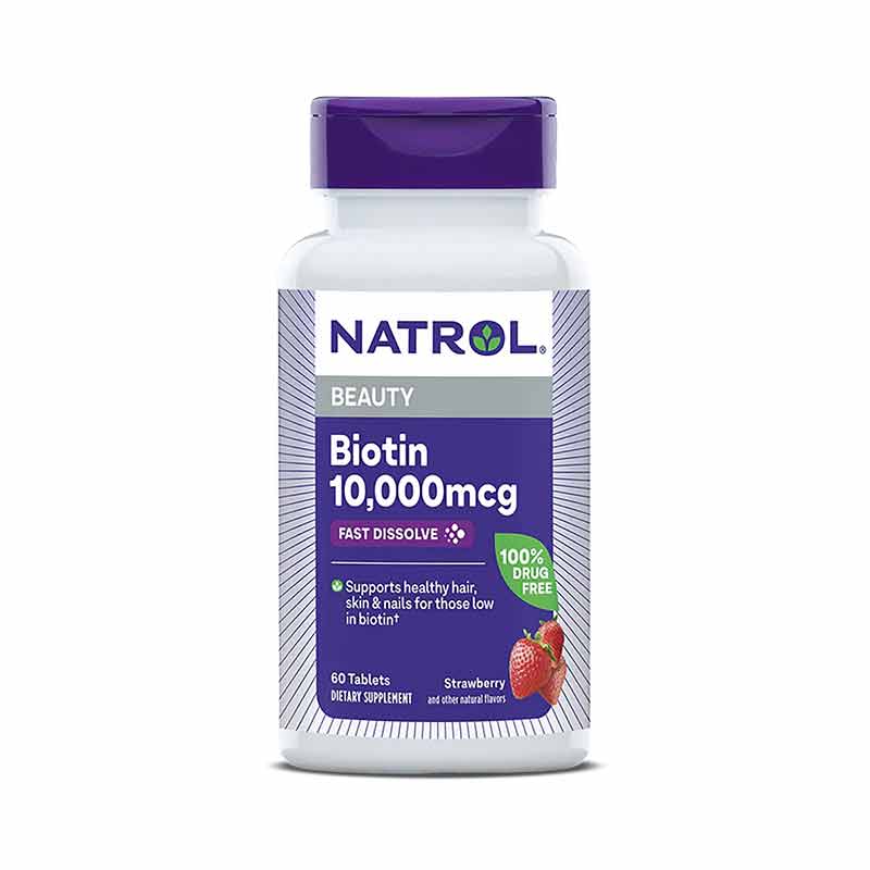 Biotin 10,000 Mcg Maximum Strength Fast Dissolve, 60 Strawberry Tablets, NTR