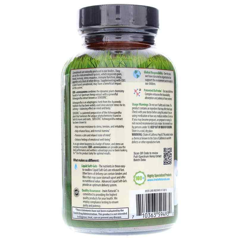 CBD + Ashwagandha, 60 Liquid Softgels, IRN