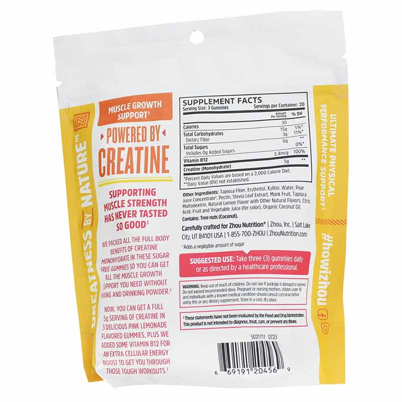 Creatine Gummies, 60 Gummies, ZHO