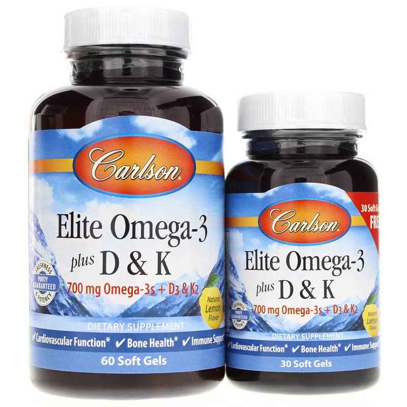 Elite Omega 3 plus D K Bonus Pack Carlson Labs