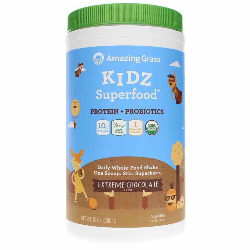 Kids Organic Superfood Drink Mix Powder with Protein & Probiotics -  Strawberry (15 Servings)