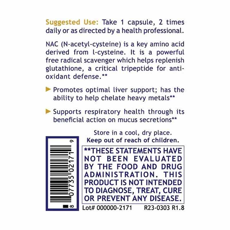 NAC 300 Mg N-Acetyl-Cysteine Blend, 60 Veg Capsules, PRL