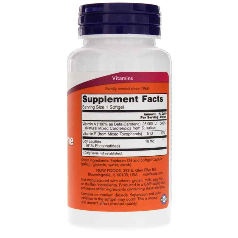 Natural Beta-Carotene 25,000 IU, 90 Softgels, NOW