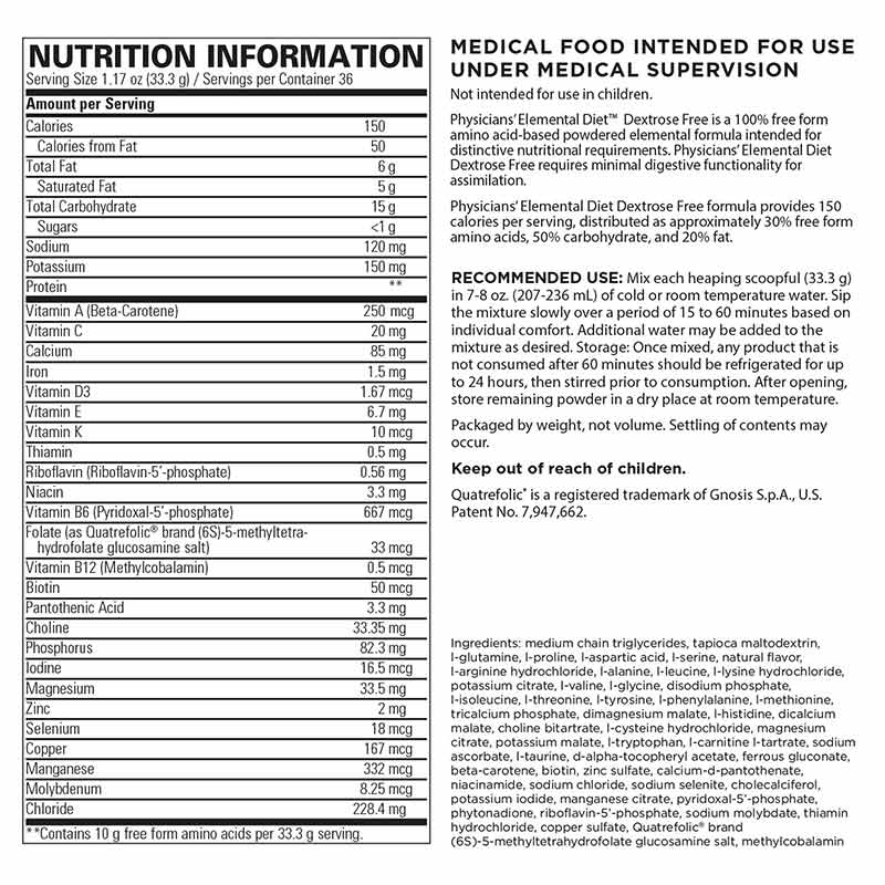 Physicians Elemental Diet Dextrose Free, INT