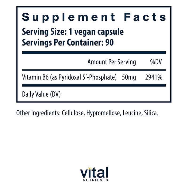 Pyridoxal-5 Phosphate 50 Mg, 90 Capsules, VTN