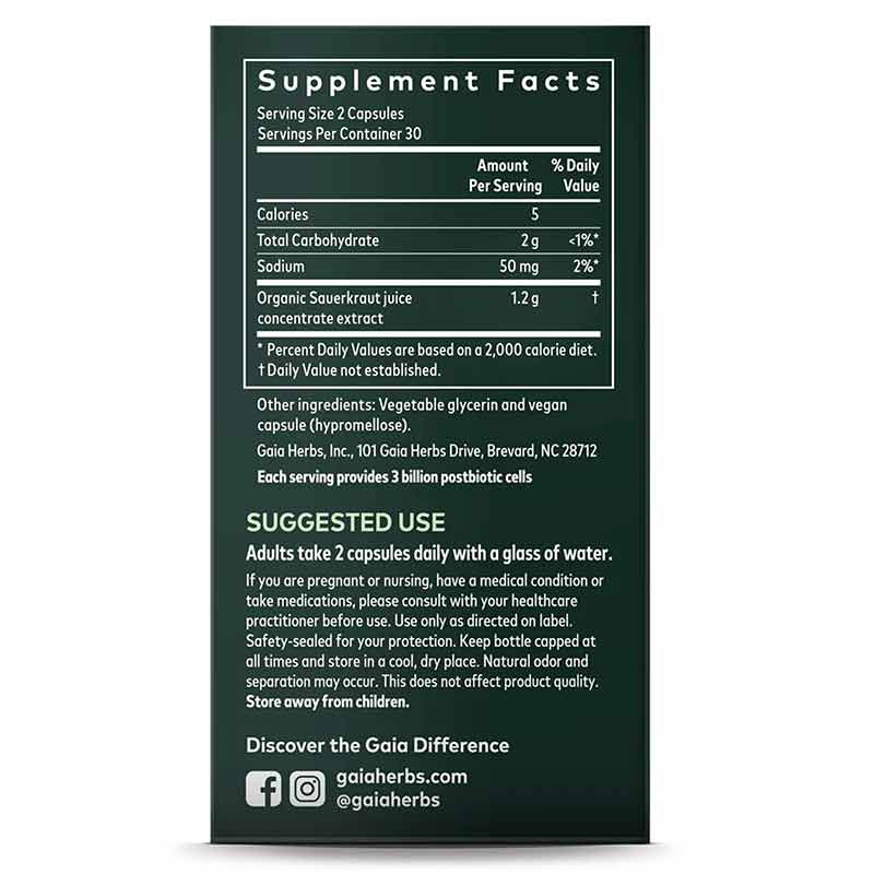 Sauerkraut Postbiotic, 60 Vegan Liquid Phyto-Caps, GH