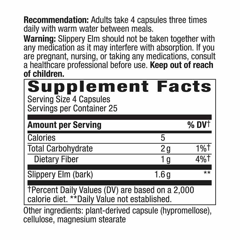 Slippery Elm Bark, 100 Veg Capsules, NWA