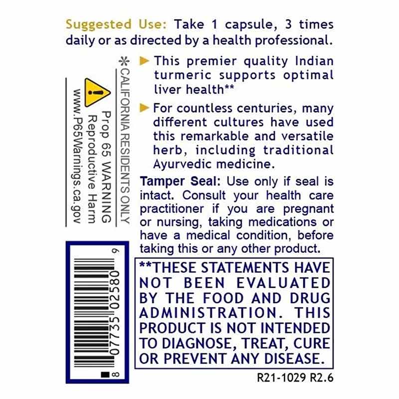 Turmeric 500 Mg, 60 Veg Capsules, PRL