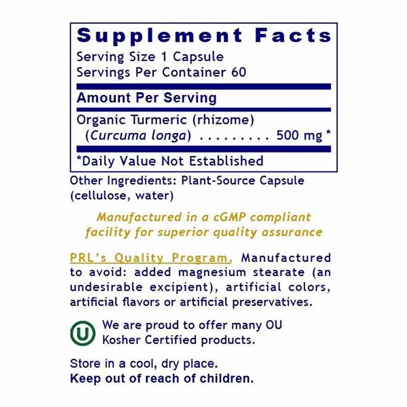 Turmeric 500 Mg, 60 Veg Capsules, PRL