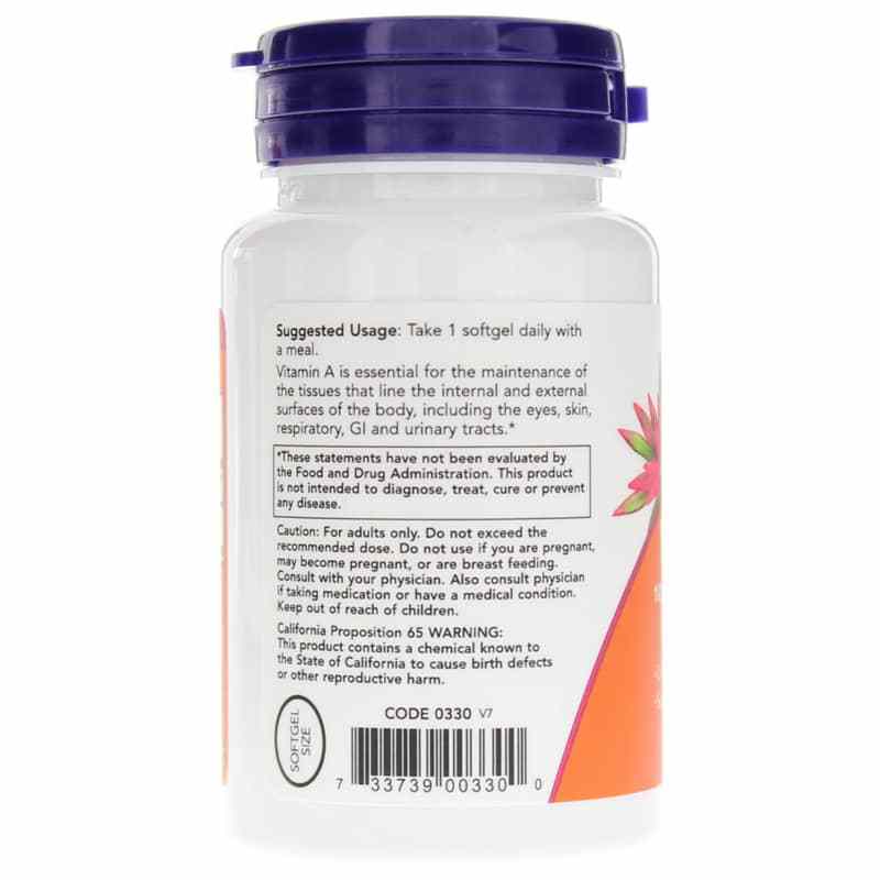 Vitamin A 10,000 IU from Fish Liver Oil, 100 Softgels, NOW