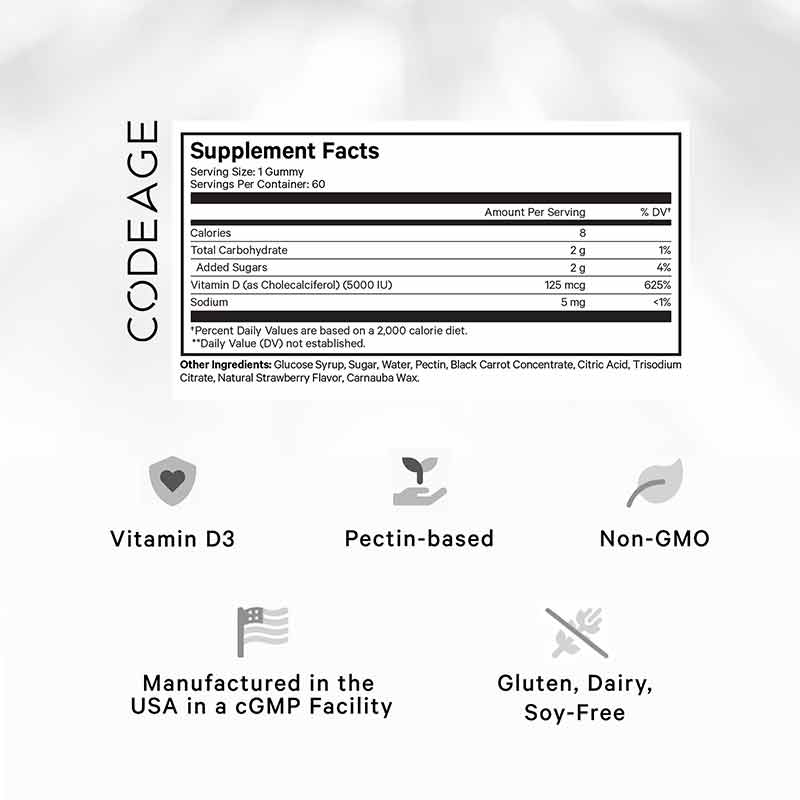 Vitamin D3 Gummies 5000 IU, 60 Gummies, CDE